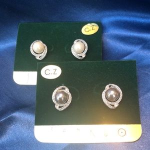 2 pairs of pearl cz earrings.